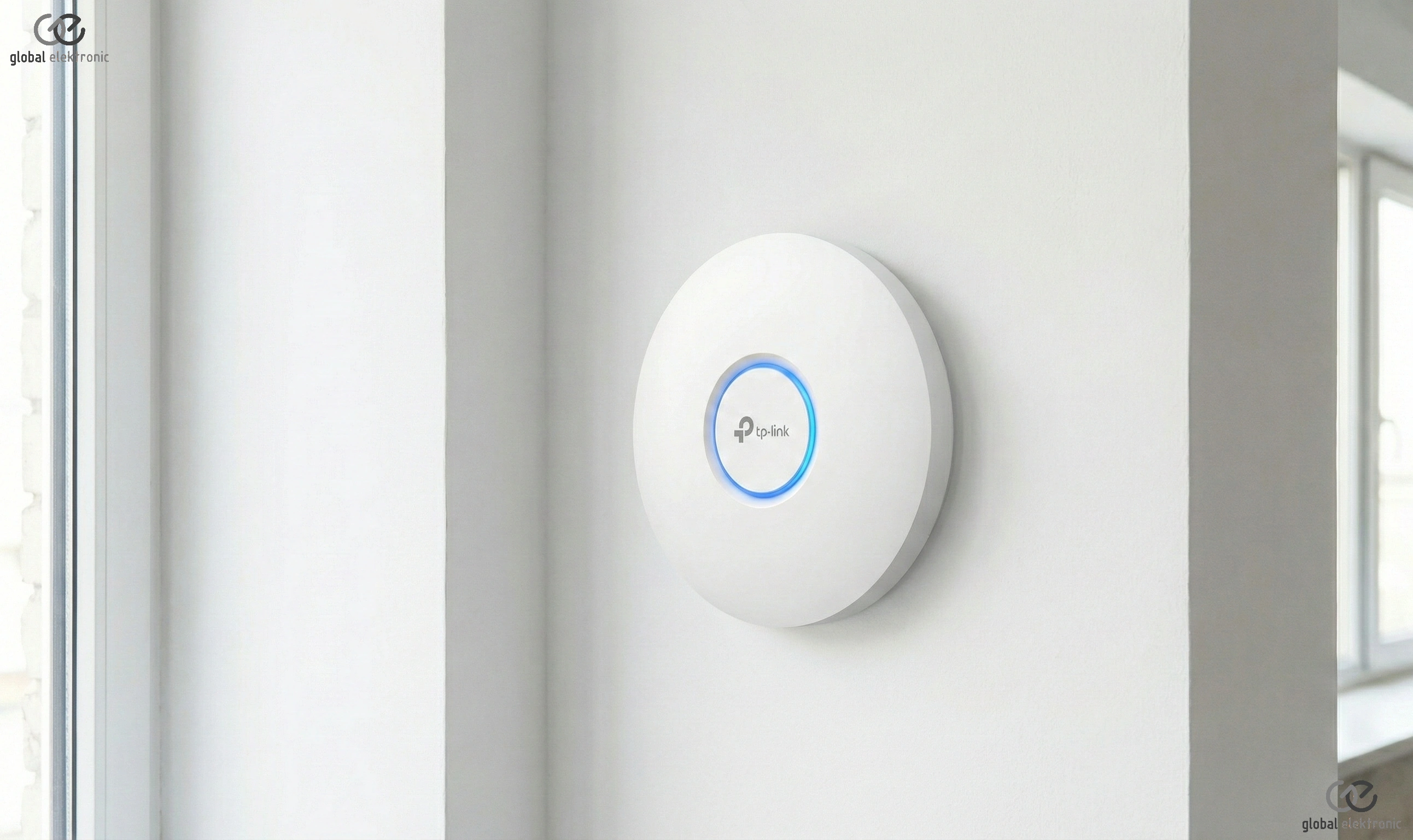 Close‑up of TP‑Link AP installation in an office building, Ostrava